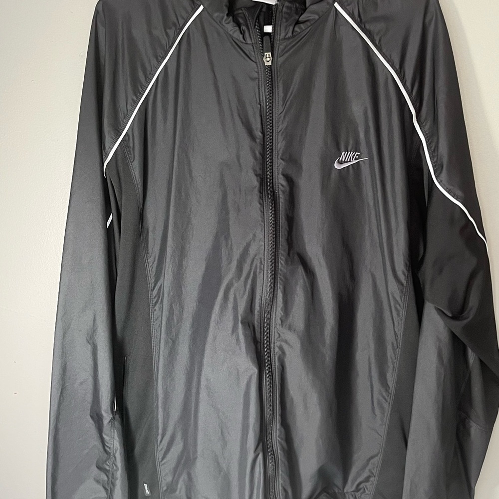 Vintage Nike Y2K Windbreaker Mens 2XL Black Full Zip Logo Track Jacket Rain Coat